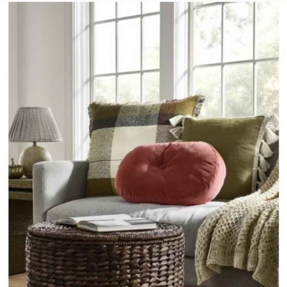 Threshold Studio Mcgee Velvet Oval Shaped Pillow With Tufted Center Red - Picture 6 of 9